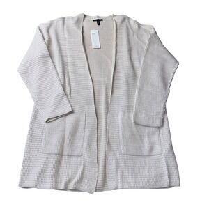 Eileen Fisher Womens Size Large Beige Open Front Long Knit Cardigan NWT